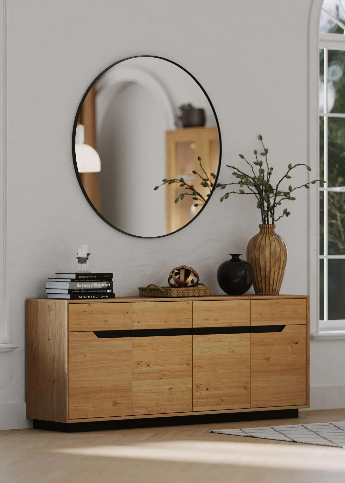 Layne 180cm 4 Door Sideboard - White, Oak