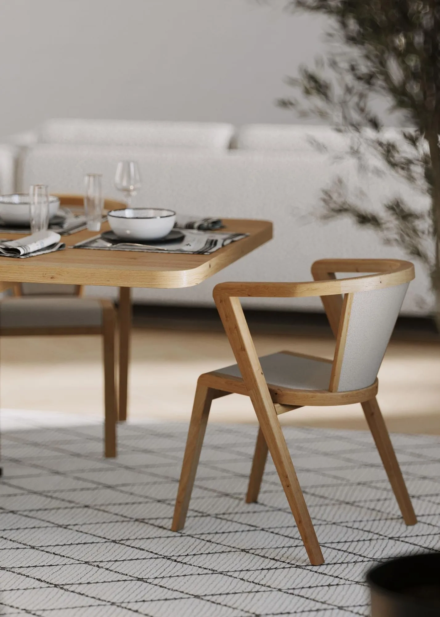 Layne Byran Dining Chair Set of 2 - Ivory, Oak