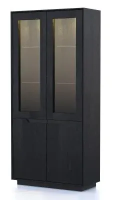 Layne Tall 4 Door Display Cabinet - Black Oak image