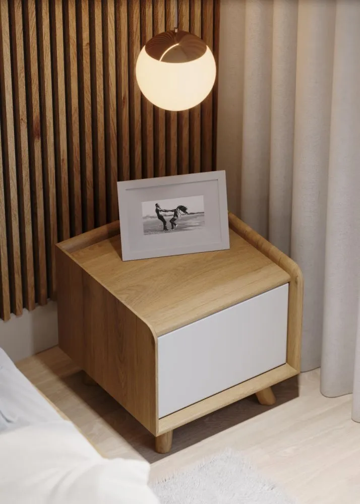 Liv 1 Door Bedside Cabinet - White, Oak