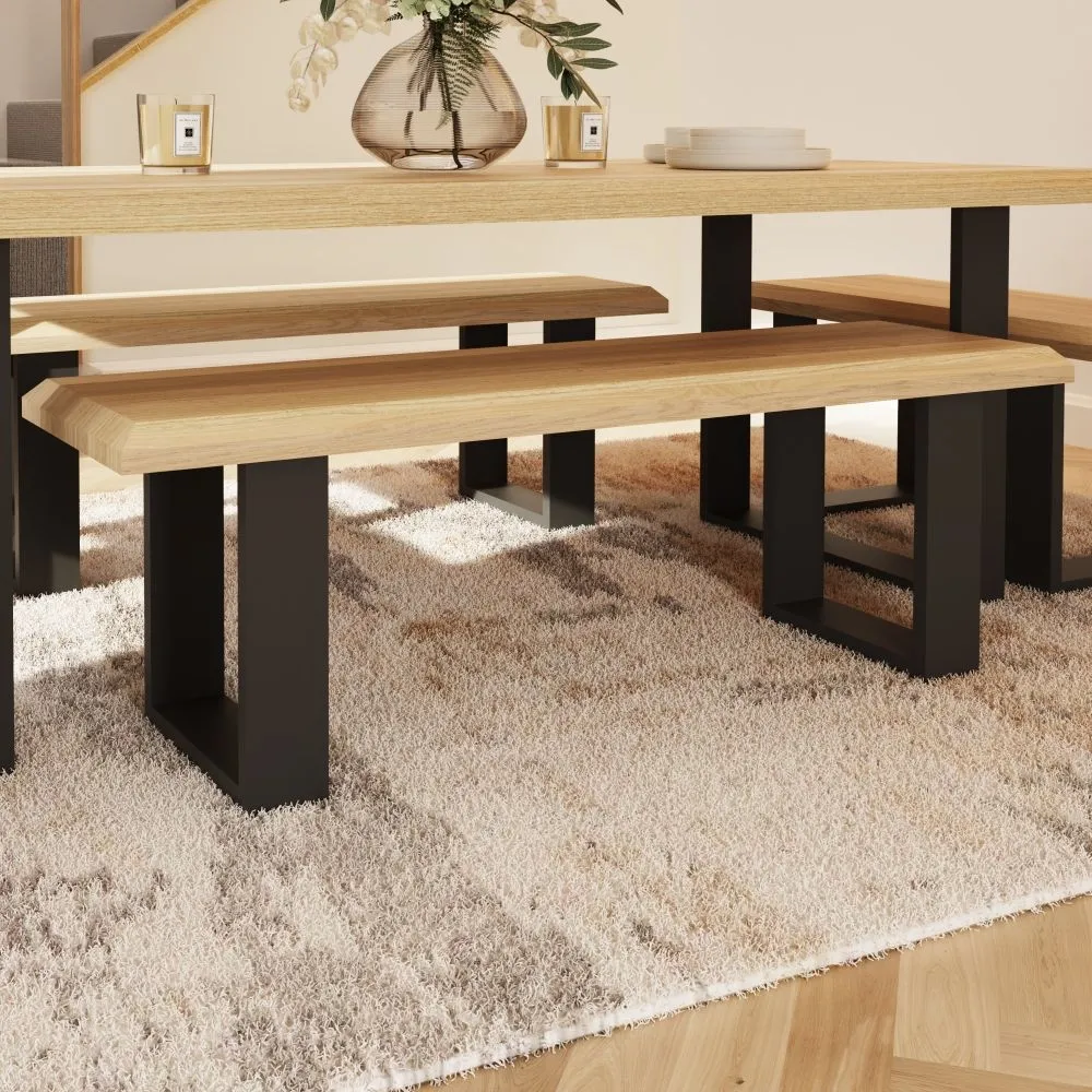 Malmo Oak 140cm Bench with U Legs - Oak, Metal