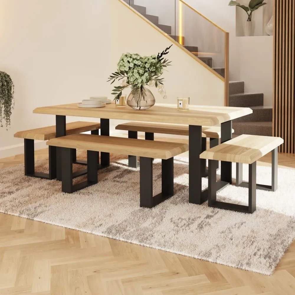 Malmo Oak 180cm Dining Table with U Legs - Oak, Black Metal