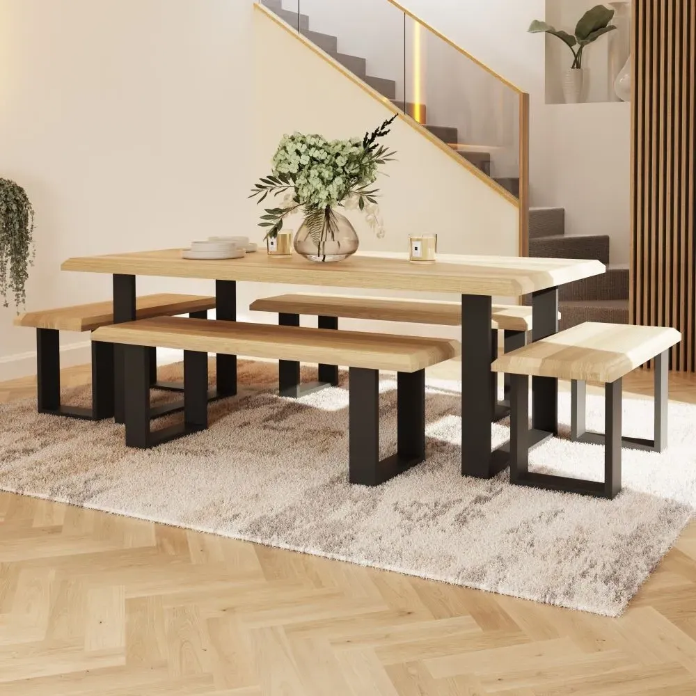 Malmo Oak 200cm Dining Table with U Legs - Oak, Black Metal