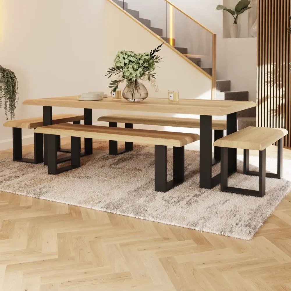 Malmo Oak 220cm Dining Table with U Legs - Oak, Black Metal