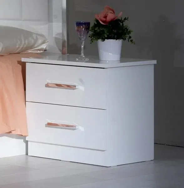 Ambra 2 Drawer Bedside Cabinet - White