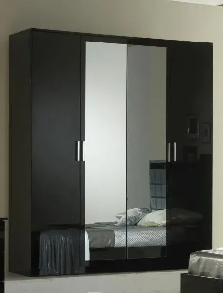 Ambra 4 Door Wardrobe with Mirrors - Black