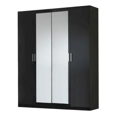 Ambra 4 Door Wardrobe with Mirrors - Black image