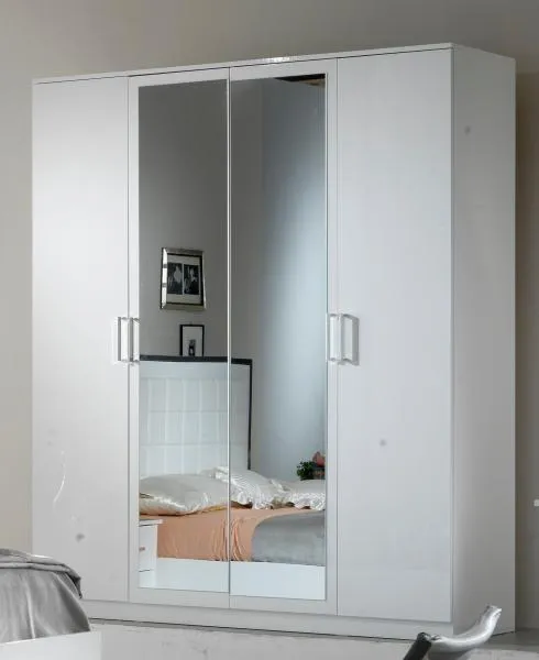 Ambra 4 Door Wardrobe with Mirrors - White