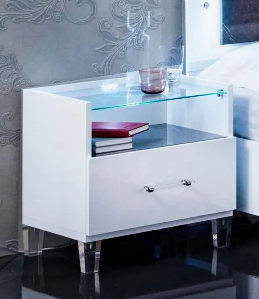 Cristal 1 Drawer Bedside Cabinet - Grey, Marble