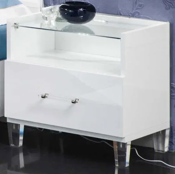 Cristal 1 Drawer Bedside Cabinet - White, Marble