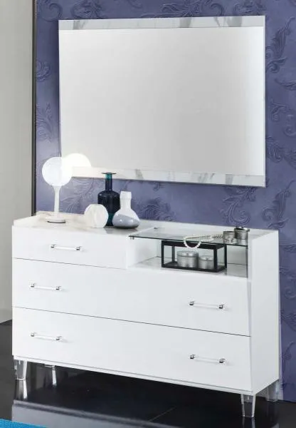 Cristal 3 Drawer Dresser - White, Marble
