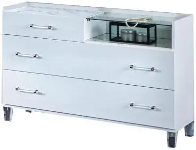 Cristal 3 Drawer Dresser - White, Marble