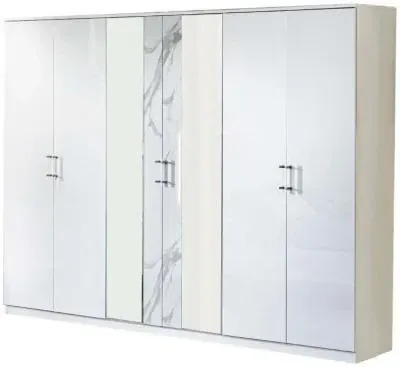 Cristal 6 Door Wardrobe with Mirrors - White