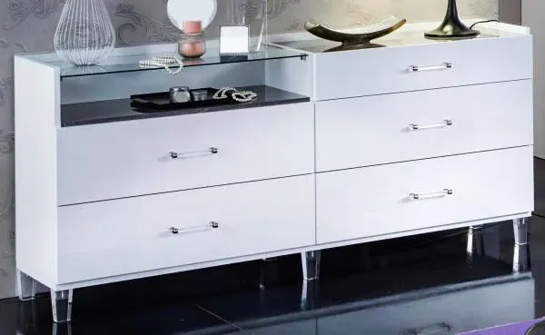 Cristal 6 Drawer Wide Dresser - Grey, Marble