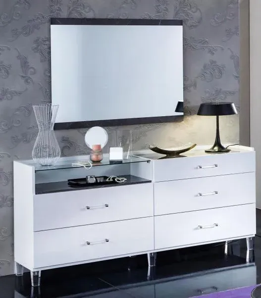 Cristal 6 Drawer Wide Dresser - Grey, Marble