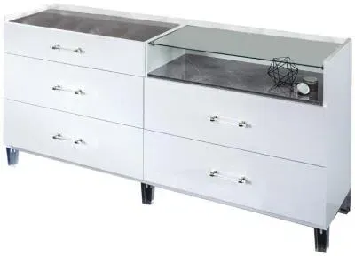 Cristal 6 Drawer Wide Dresser - Grey, Marble image