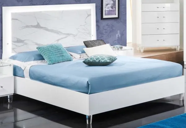 Cristal Bed Frame - White, Marble