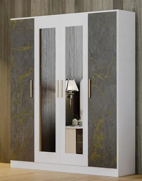 Dalia 4 Door Wardrobe with Mirrors - Grey