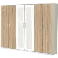 Dalia 6 Door Wardrobe with Mirrors - Light Oak