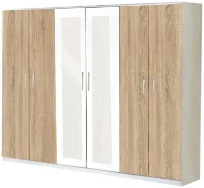 Dalia 6 Door Wardrobe with Mirrors - Light Oak