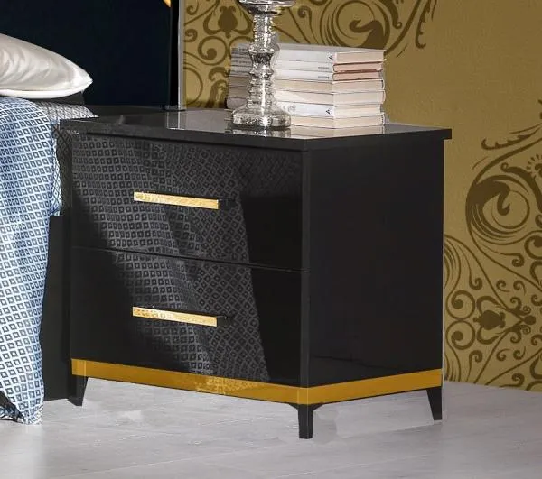 Italian 2 Drawer Bedside Cabinet - Black