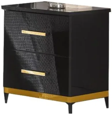 Italian 2 Drawer Bedside Cabinet - Black image