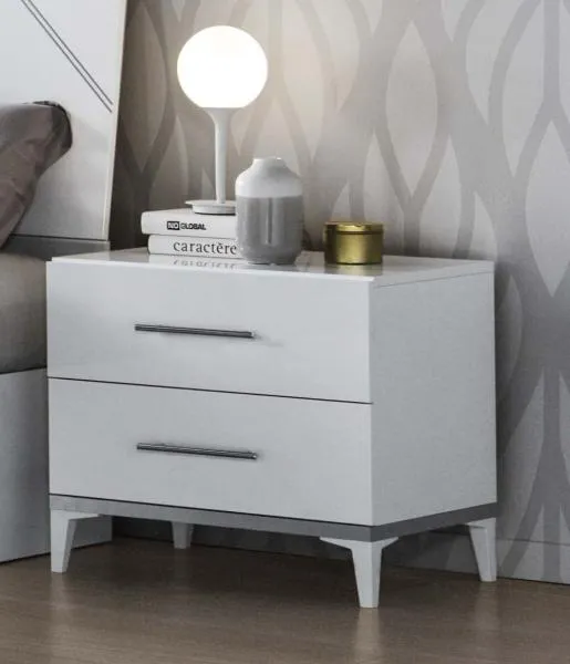 Italian 2 Drawer Bedside Cabinet - White