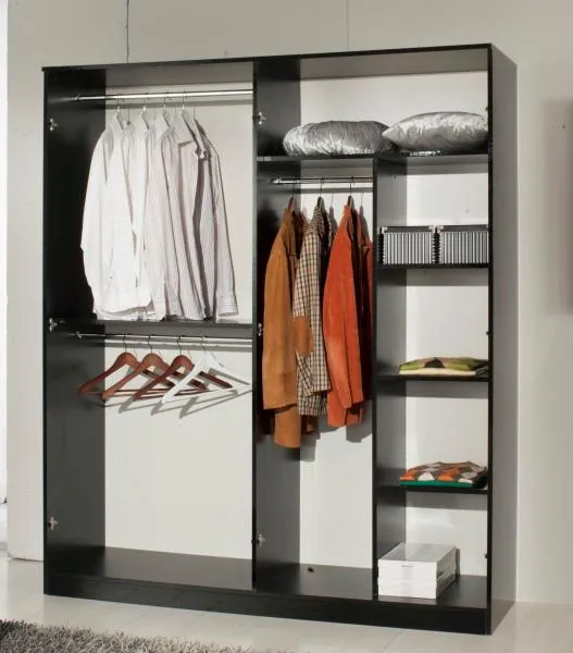 Italian 4 Door Wardrobe with Mirrors - Black