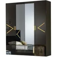 Italian 4 Door Wardrobe with Mirrors - Black