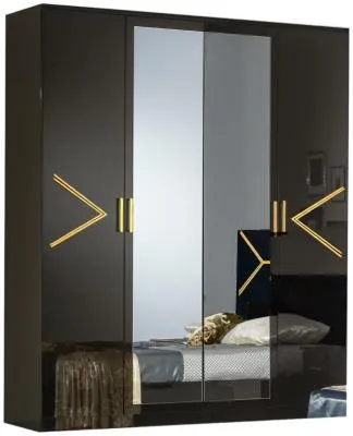 Italian 4 Door Wardrobe with Mirrors - Black image