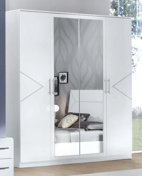 Italian 4 Door Wardrobe with Mirrors - White