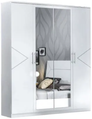 Italian 4 Door Wardrobe with Mirrors - White