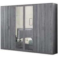 Nicole 6 Door Wardrobe with Mirrors - Grey