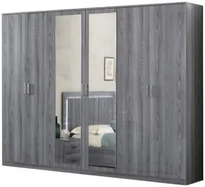 Nicole 6 Door Wardrobe with Mirrors - Grey