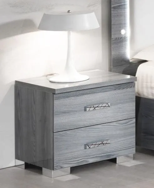 Nicole Italian 2 Drawer Bedside Cabinet - Grey