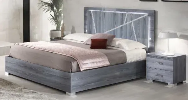 Nicole Italian 2 Drawer Bedside Cabinet - Grey