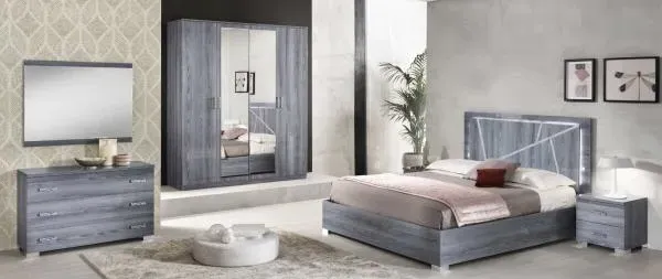 Nicole Italian 2 Drawer Bedside Cabinet - Grey