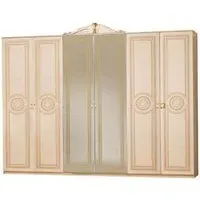 Sara 6 Door Wardrobe with Mirrors - Beige
