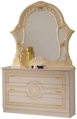 Sara Italian 3 Drawer Dresser with Mirror - Beige