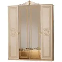 Sara Italian 4 Door Wardrobe with Mirrors - Beige