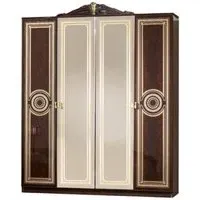 Sara Italian 4 Door Wardrobe with Mirrors - Mahogany
