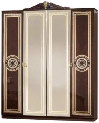 Sara Italian 4 Door Wardrobe with Mirrors - Mahogany