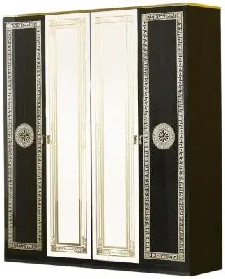 Serena 4 Door Wardrobe with Mirrors - Black