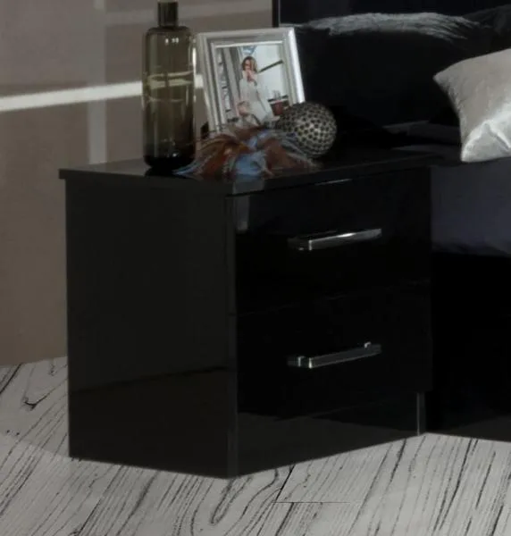 Simona 2 Drawer Bedside Cabinet - Black