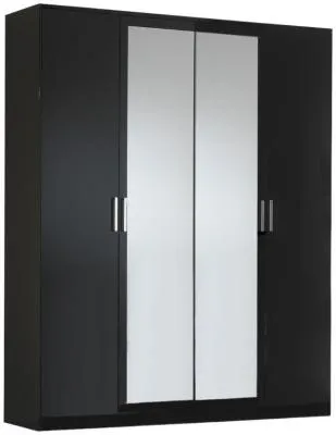 Simona Italian 4 Door Wardrobe with Mirrors - Black image