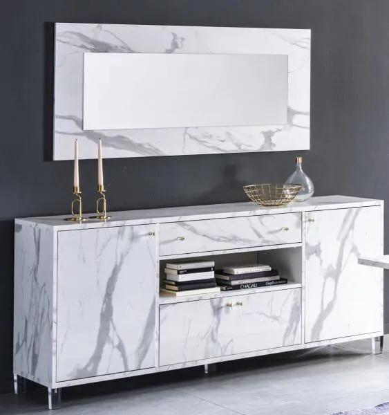 Vittoria Italian 4 Door Sideboard with Mirror - White