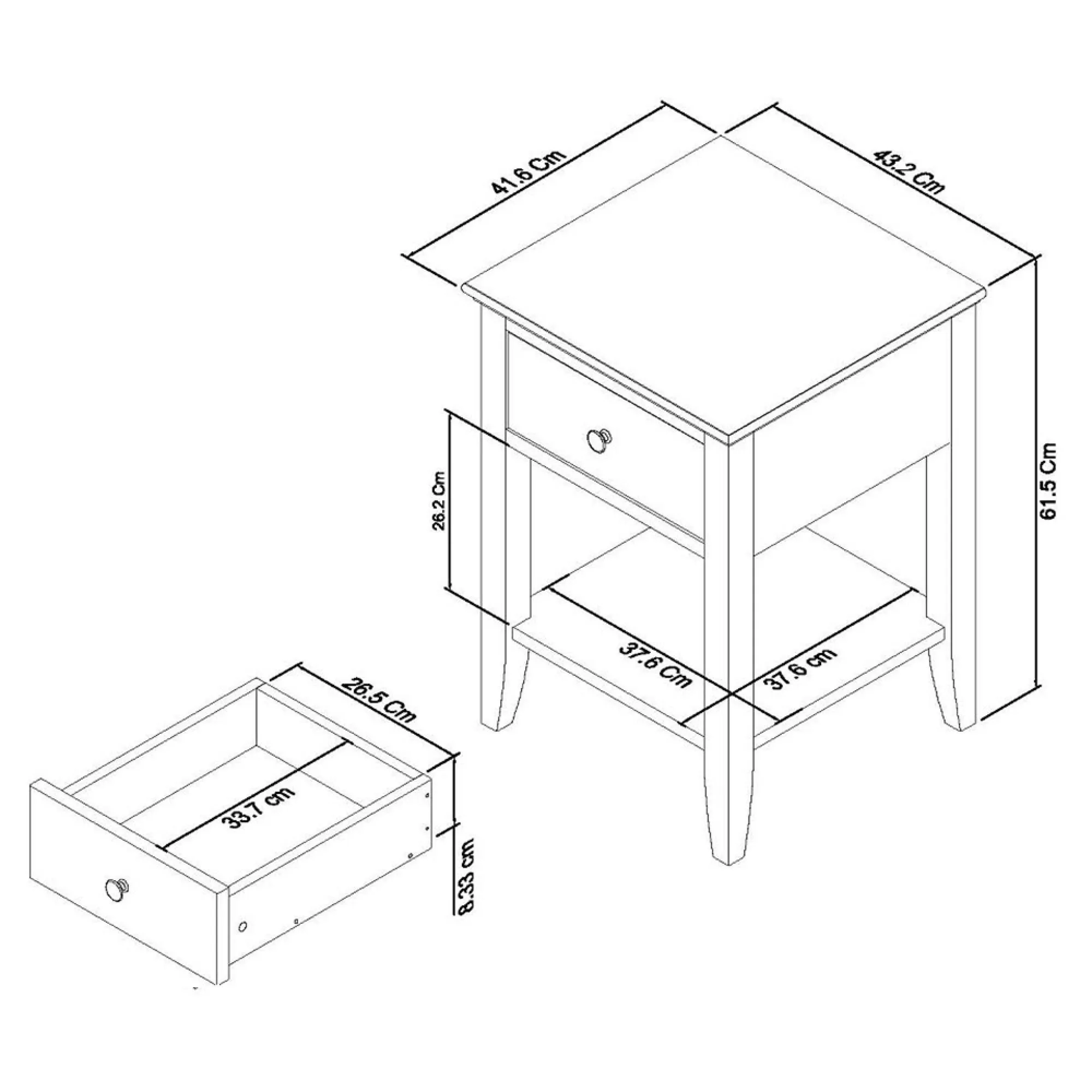 Ashby 1 Drawer Bedside Cabinet - Soft Grey, Beech