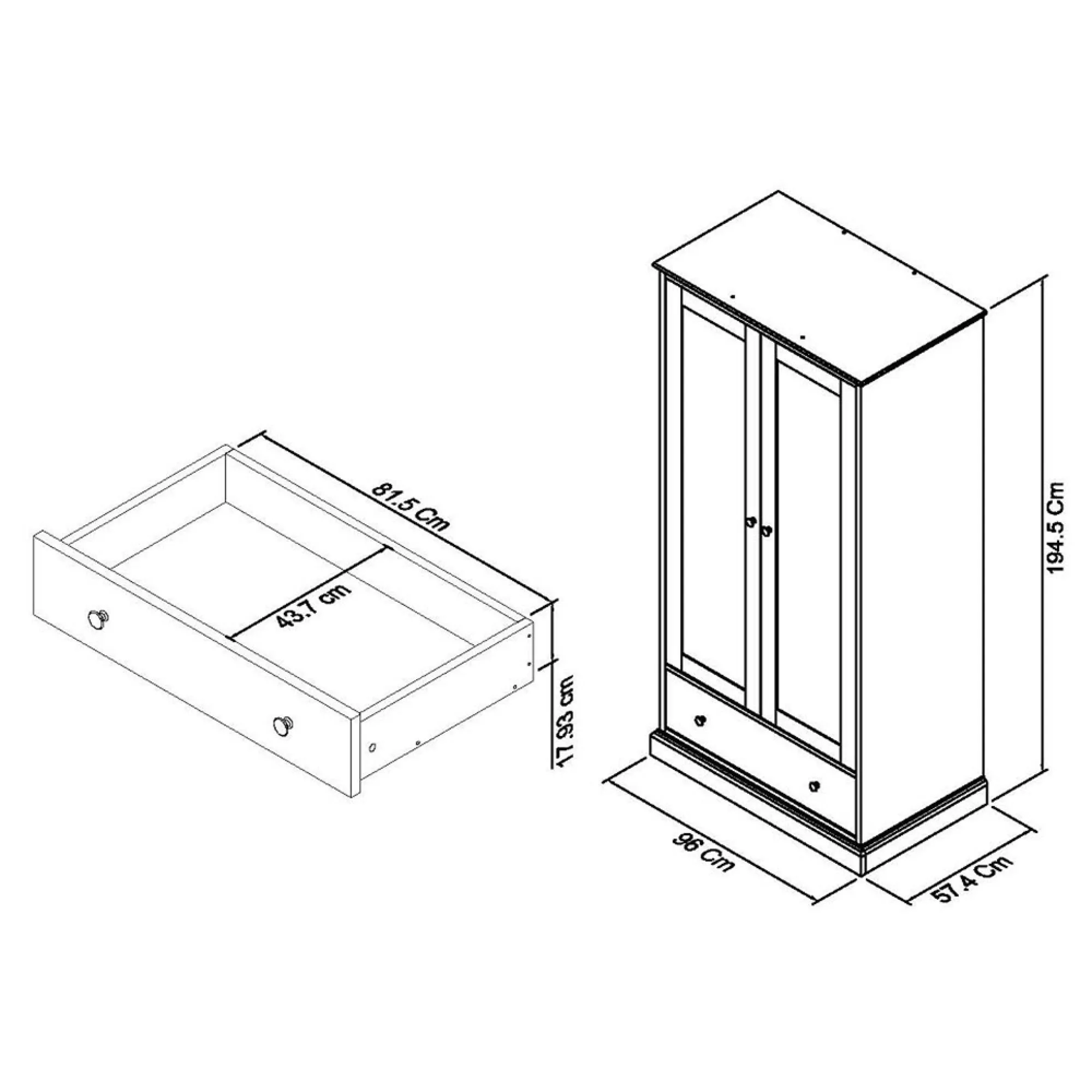 Ashby 2 Door Combi Wardrobe with Drawer - White, Beech