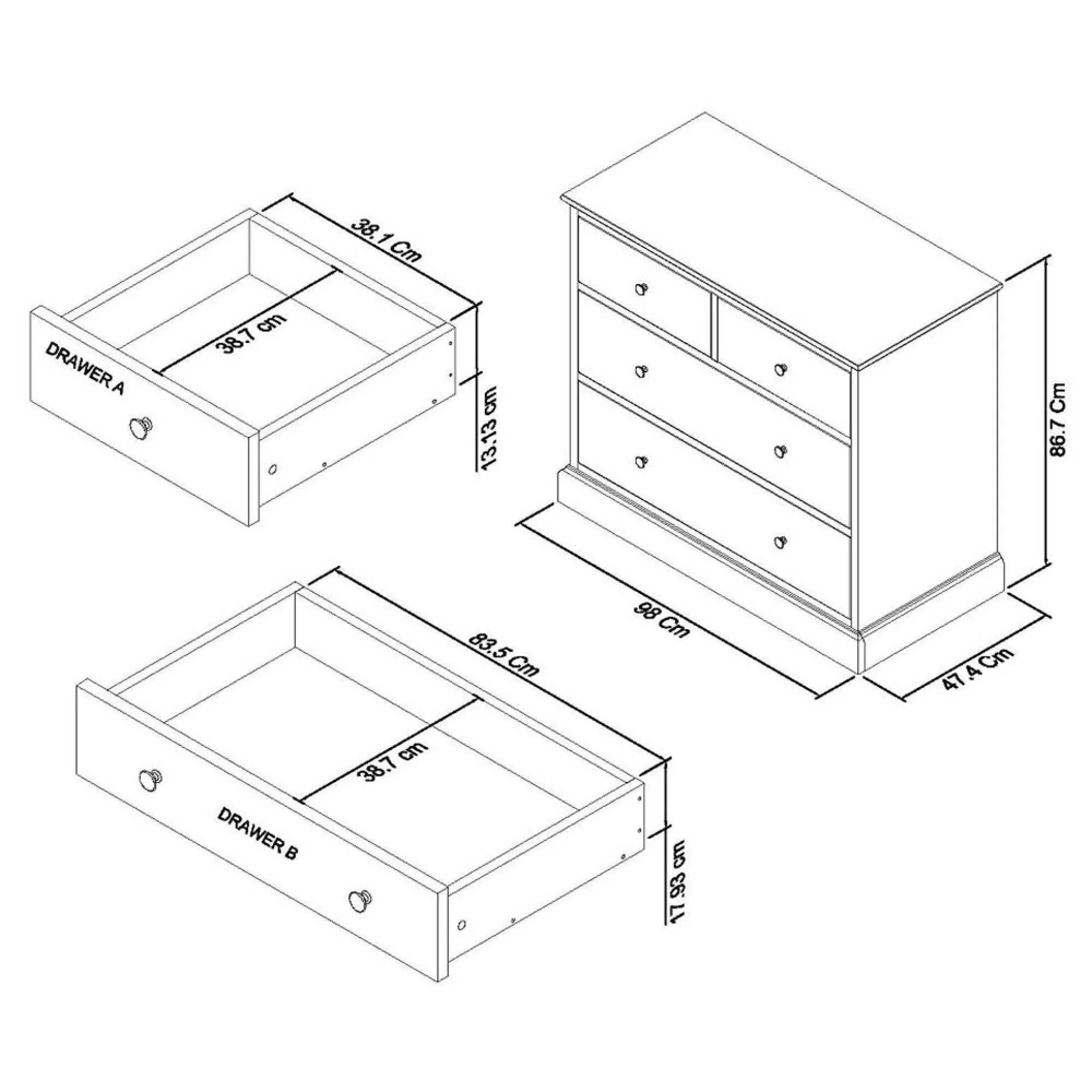 Ashby 2+2 Drawer Chest - White