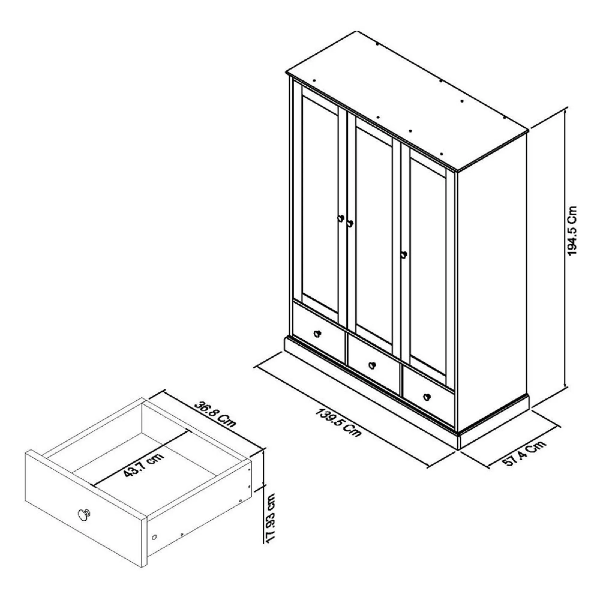 Ashby 3 Door Combi Wardrobe - Soft Grey, Beech